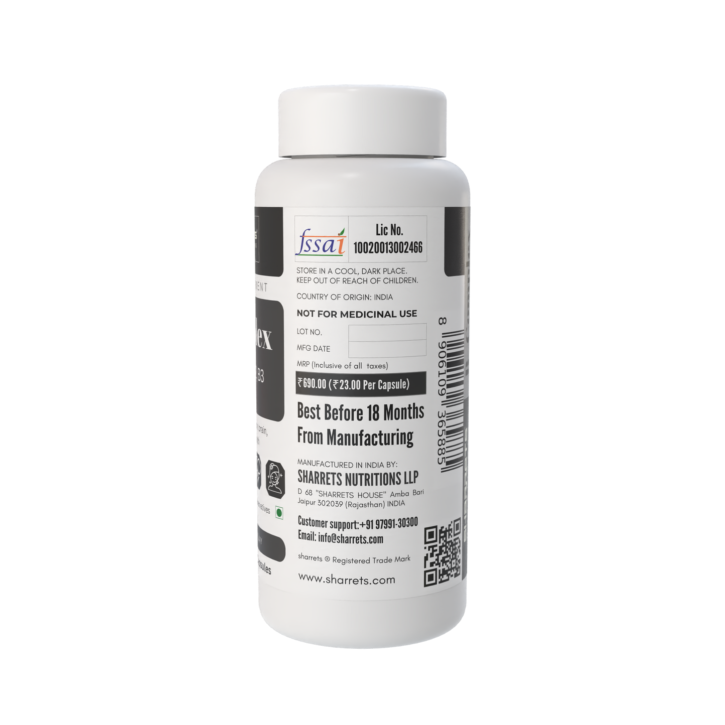 B-Complex Vitamin B1 B2 B3 Capsules for Energy & Nerve Support | Sharrets Nutritions