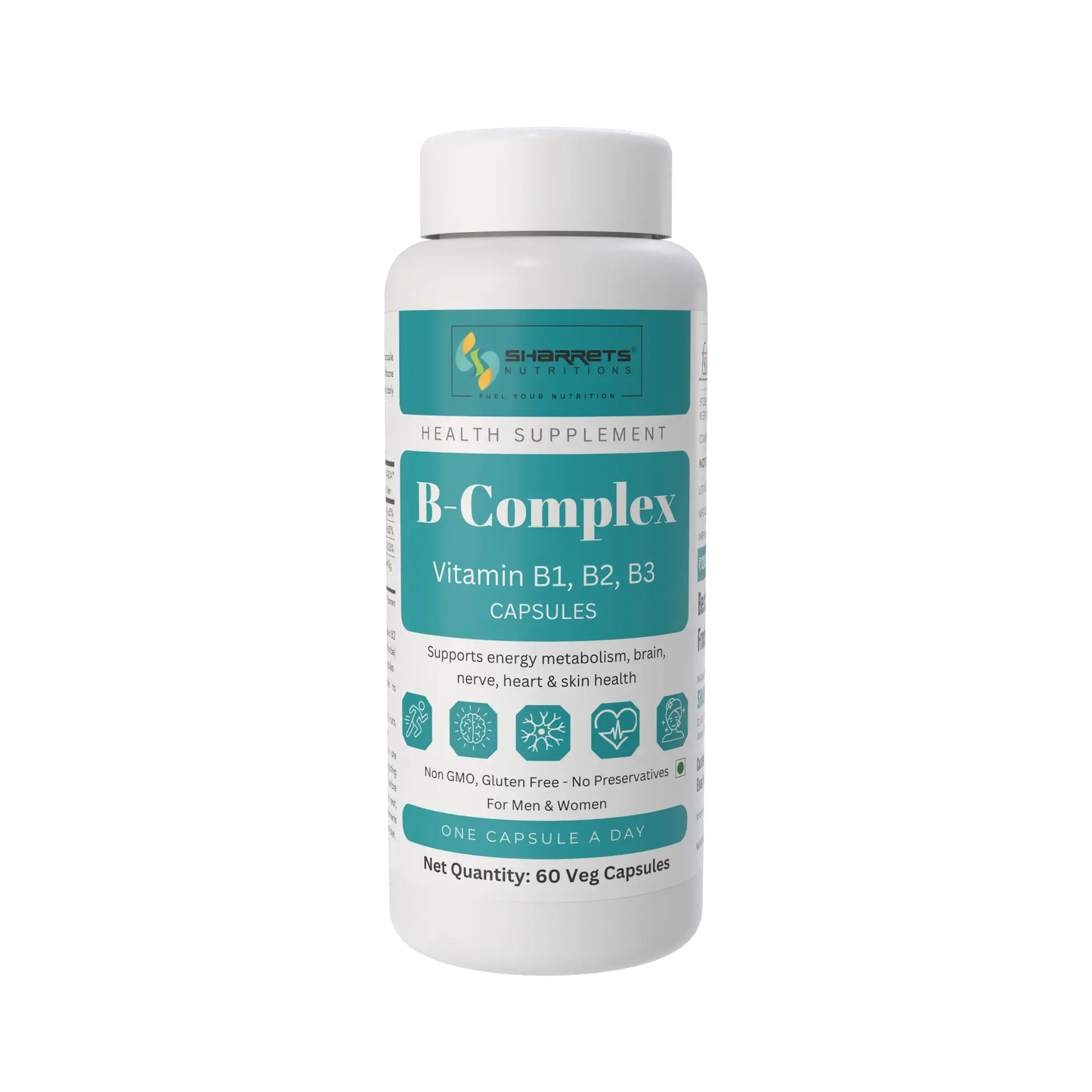 B-Complex Vitamin B1 B2 B3 Capsules for Energy & Nerve Support | Sharrets Nutritions