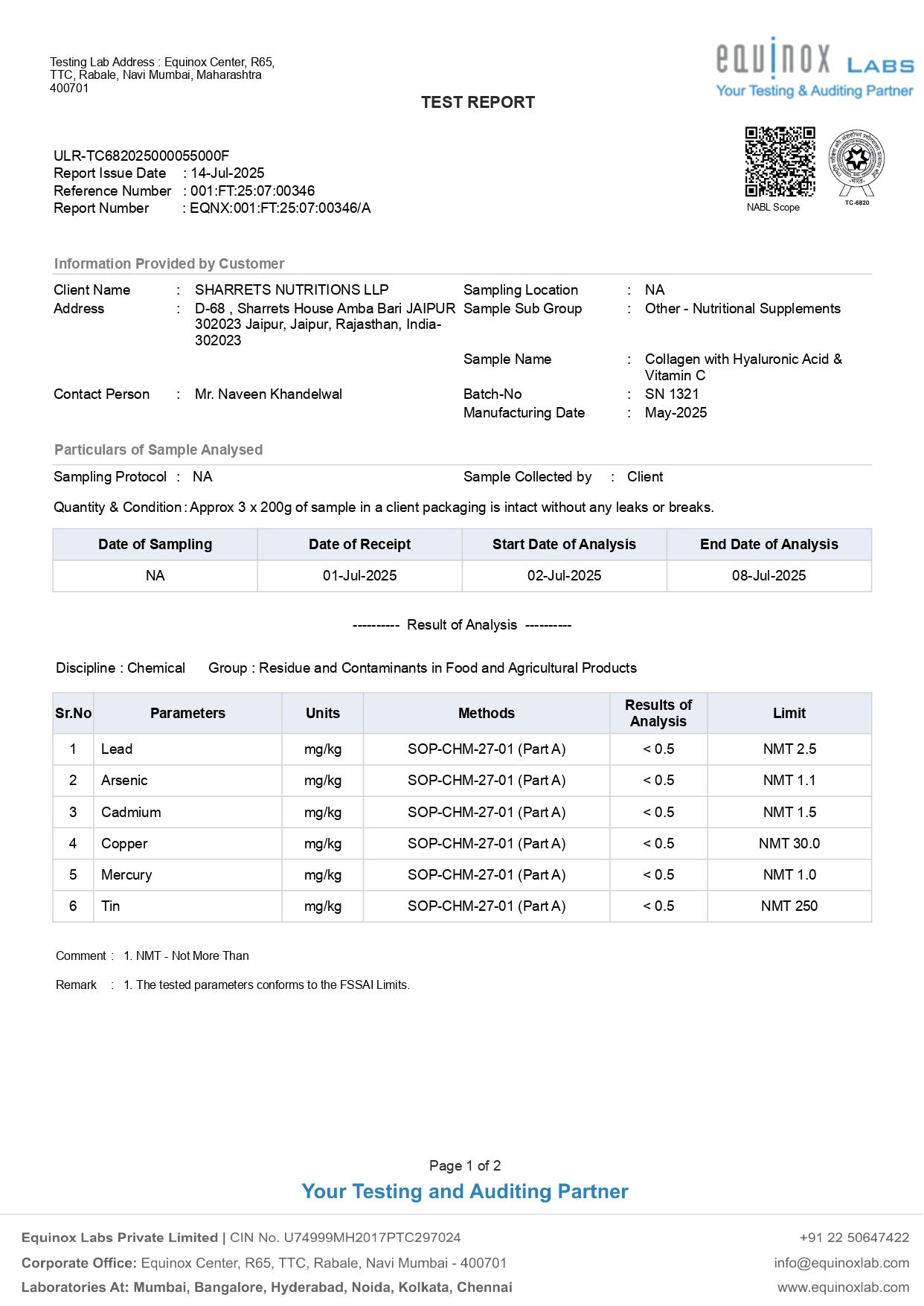 CPH+ Heavy Metals COA- Sharrets Nutritions