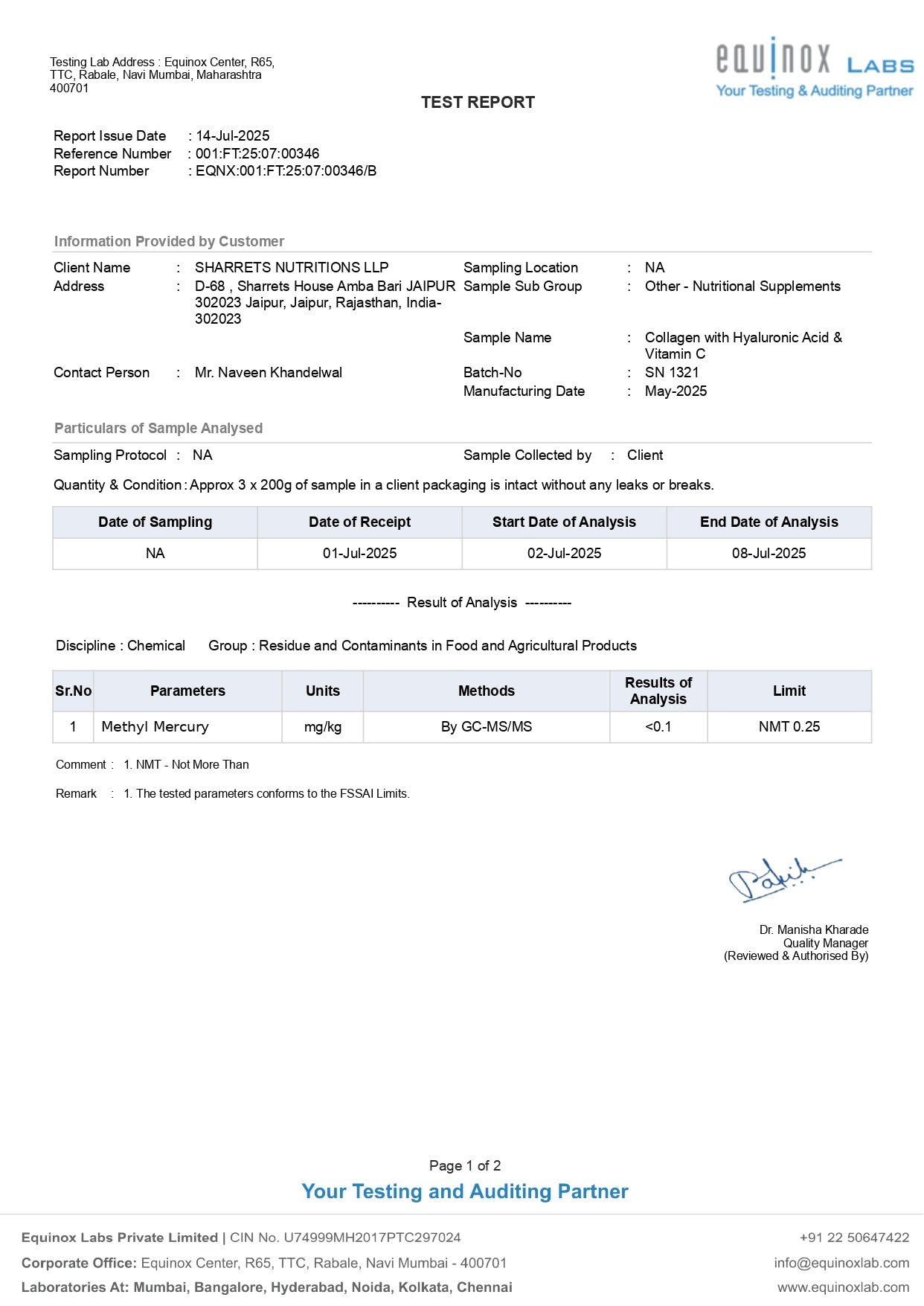 cph+ heavy metal coa- collagen supplement by sharrets