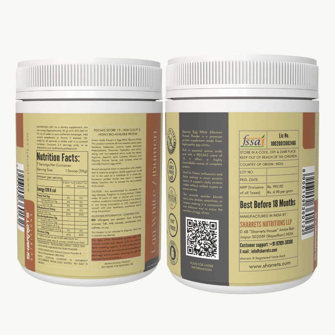 Sharretts Egg White Albumen Protein Powder - chocolate flavored 200g