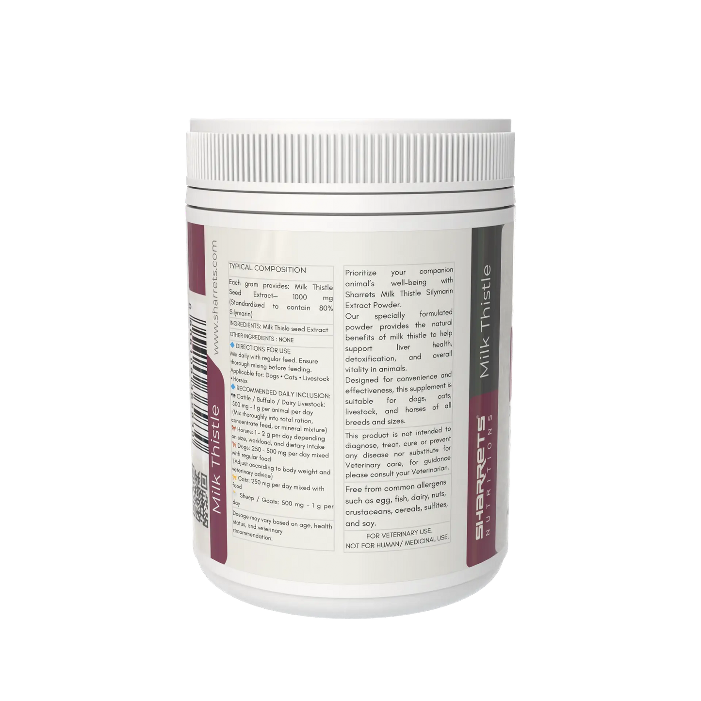 White supplement container with text on a white background