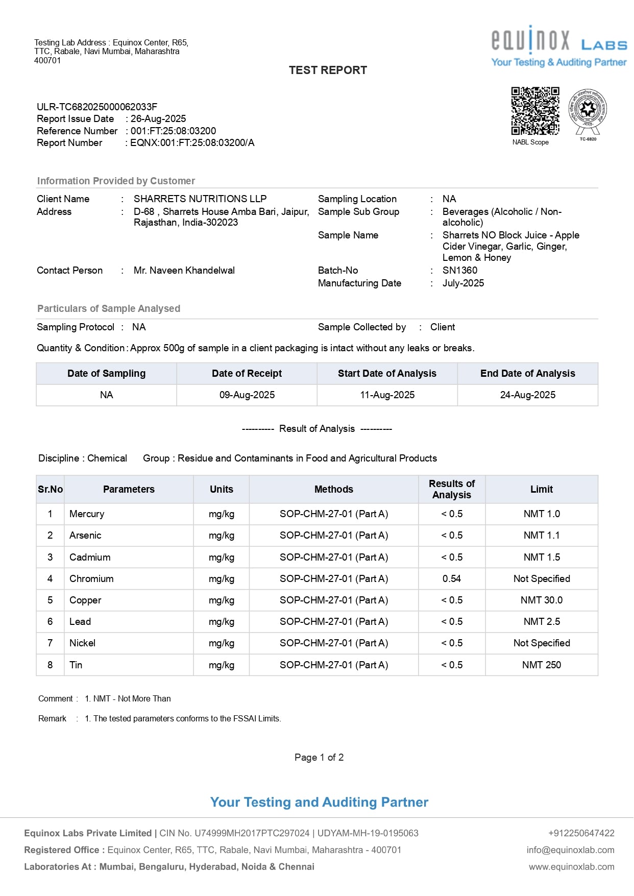 No Block Heavy Metals COA- Sharrets