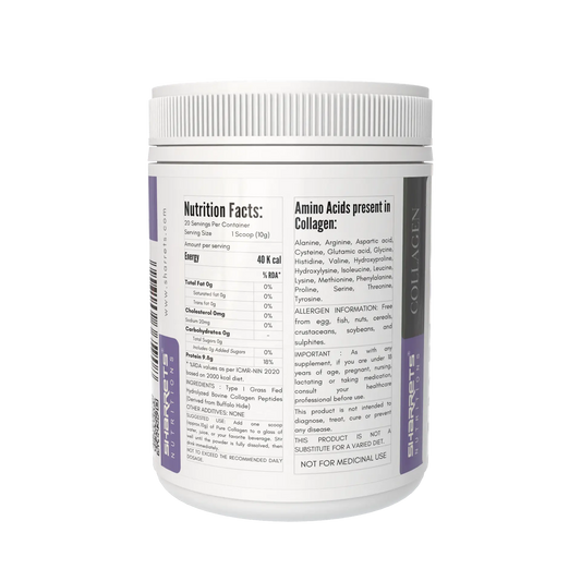 Sharrets Pure Bovine Collagen Peptides Powder Nutrition Facts – Grass Fed Type I Collagen