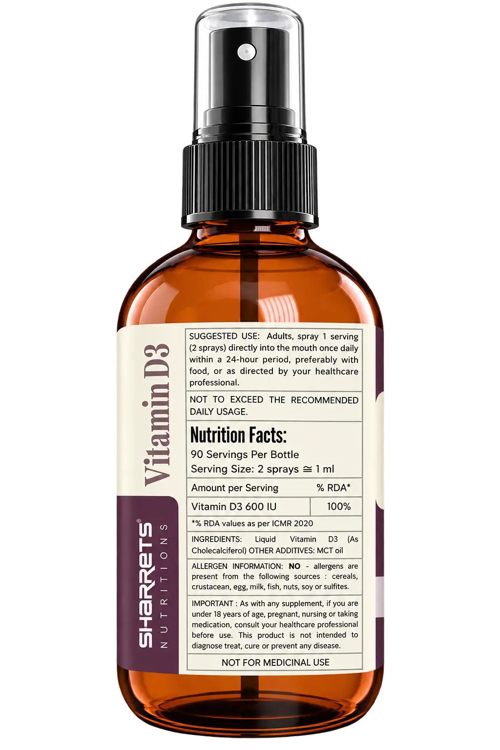 sharrets liquid vitamin d3 oral spray nutrition facts and ingredients