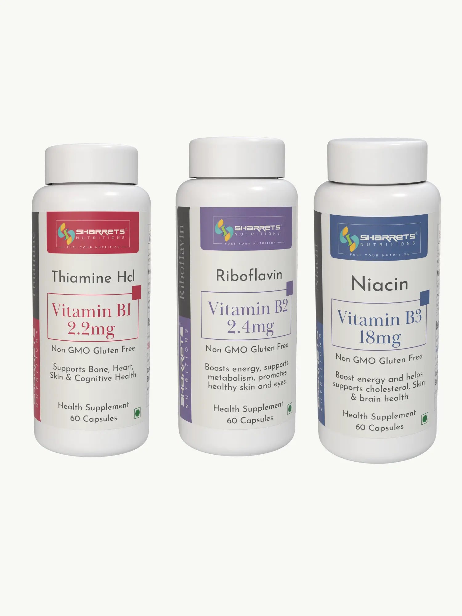 Vitamin B1, B2 & B3 Capsules – Essential B-Complex Trio by Sharrets