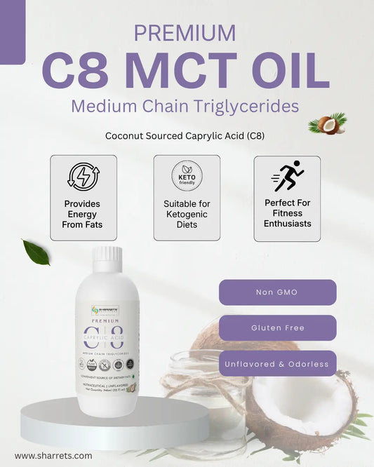 Sharrets Nutritions C8 MCT Oil infographic image