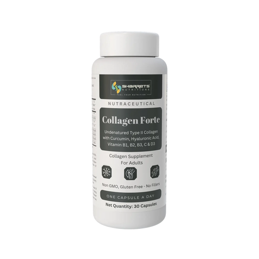 Sharrets Undenatured Type II Collagen with Curcumin, Hyaluronic Acid, Vitamin C, D3, B1, B2 & B3- 30 Capsules