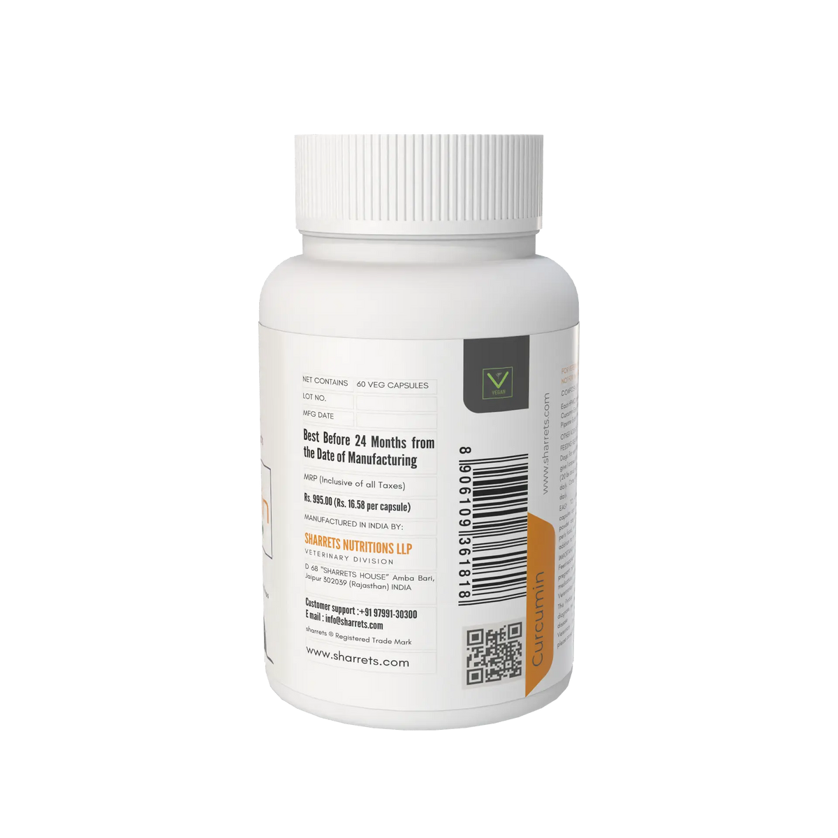 Curcumin Piperine Capsules for Dogs & Cats | Natural Turmeric Supplement - 60 Capsules