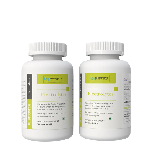 Two bottles of sharrets electrolyte supplements on a white background