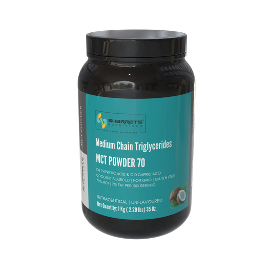 Sharrets MCT Powder 70 1kg – coconut sourced MCT powder with C8 caprylic acid and C10 capric acid, unflavoured