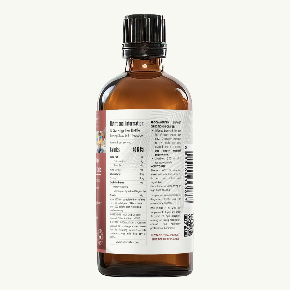 Sharrets MCT Junior – Premium Coconut MCT Oil for Kids and Infants, 90ml