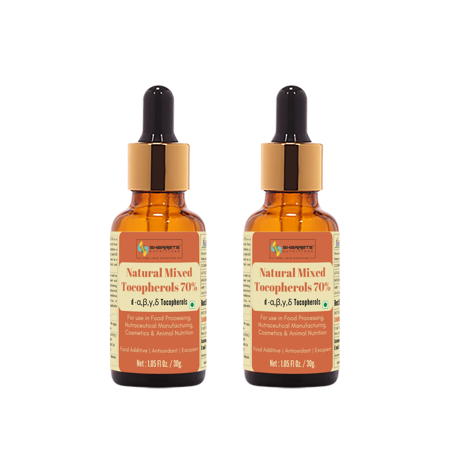 Natural Mixed Tocopherols Oil 70% INS 307 30g x2 bottles by Sharrets Nutritions natural vitamin E antioxidant for food and cosmetic formulations