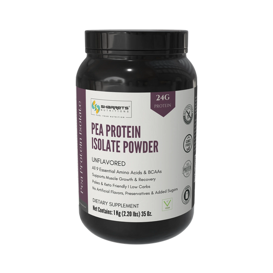 Sharrets Pea Protein Isolate Powder container on a white background