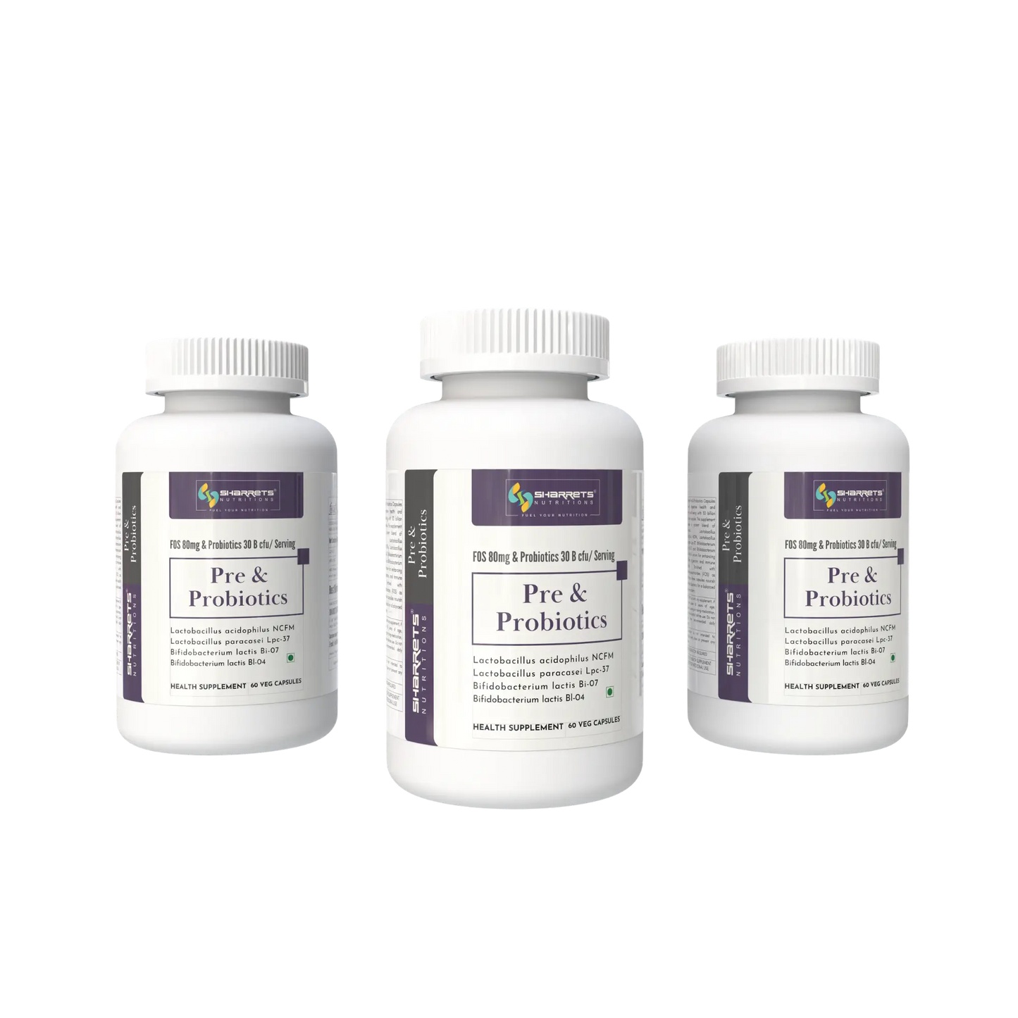 Three Bottles of Pre & Probiotic Capsules 30 Billion CFU - Gut Microbiome Support (3x 60 Capsules)