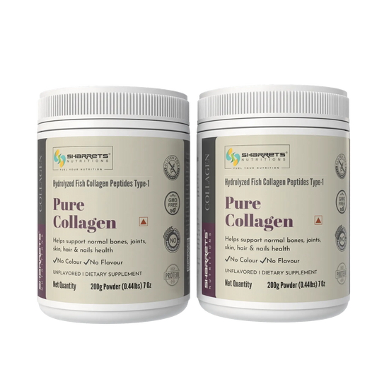 Two containers of Sharrets Pure Collagen on a white background