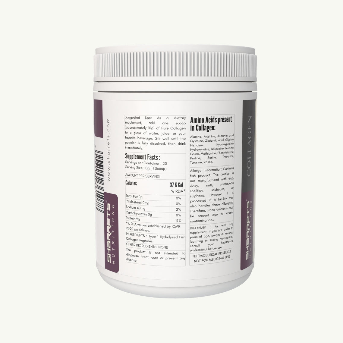 Sharrets Pure Hydrolyzed Fish Collagen Powder Supplement 200g