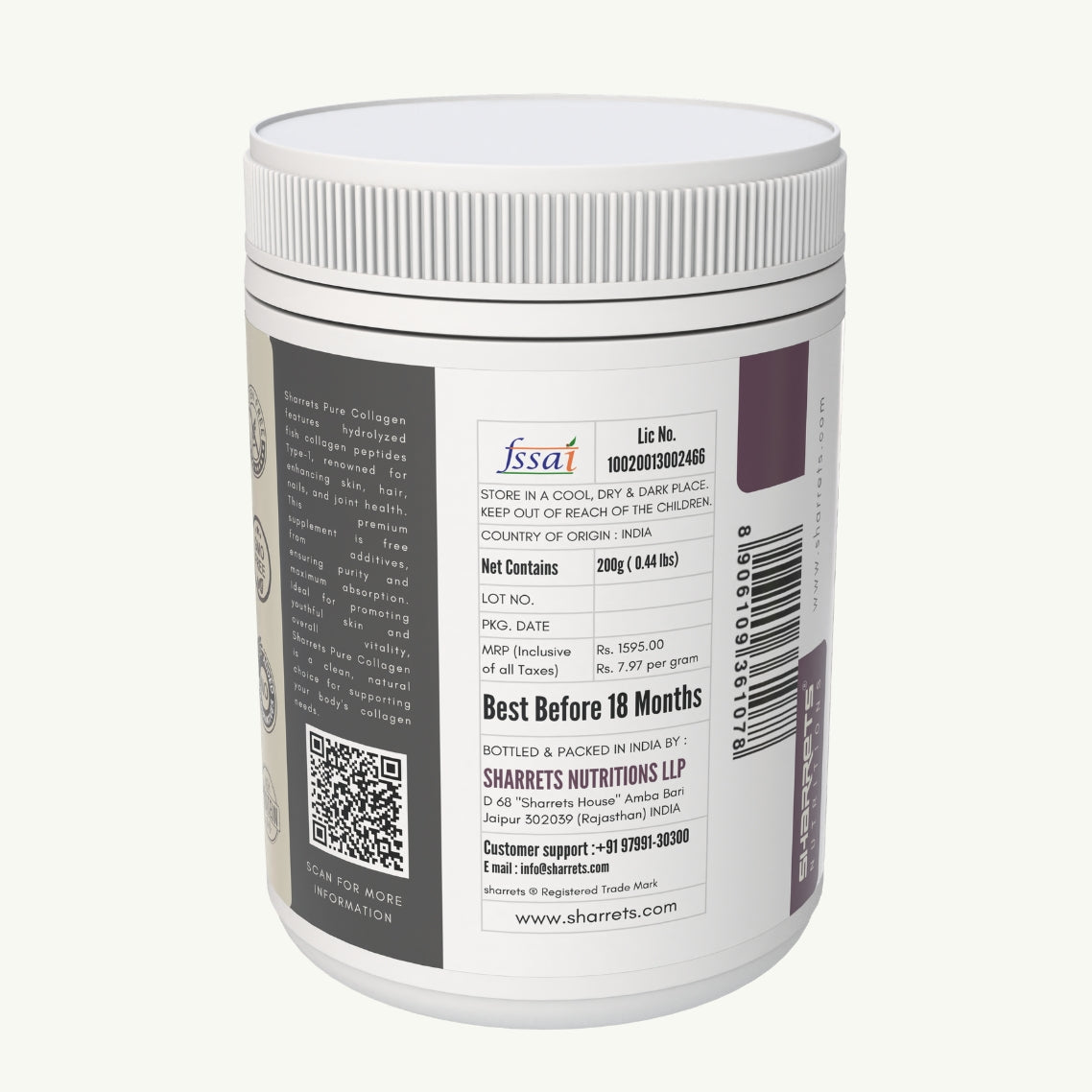 Sharrets Pure Hydrolyzed Fish Collagen Powder Supplement 200g