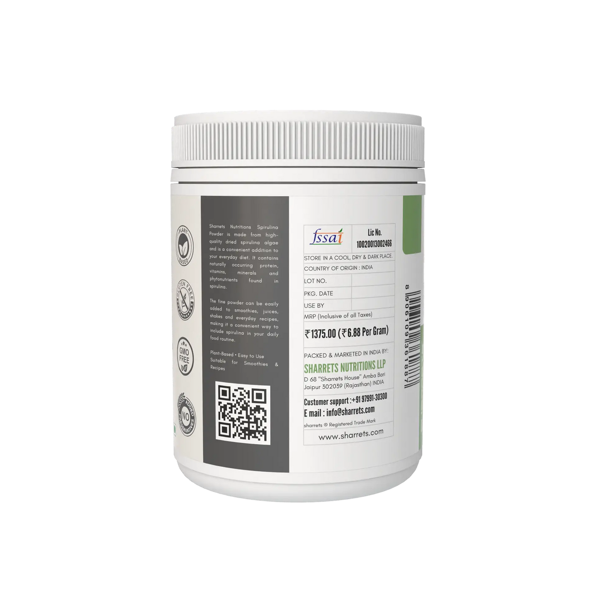 Sharrets Pure Spirulina Powder 200g nutrition information ingredients and amino acid profile