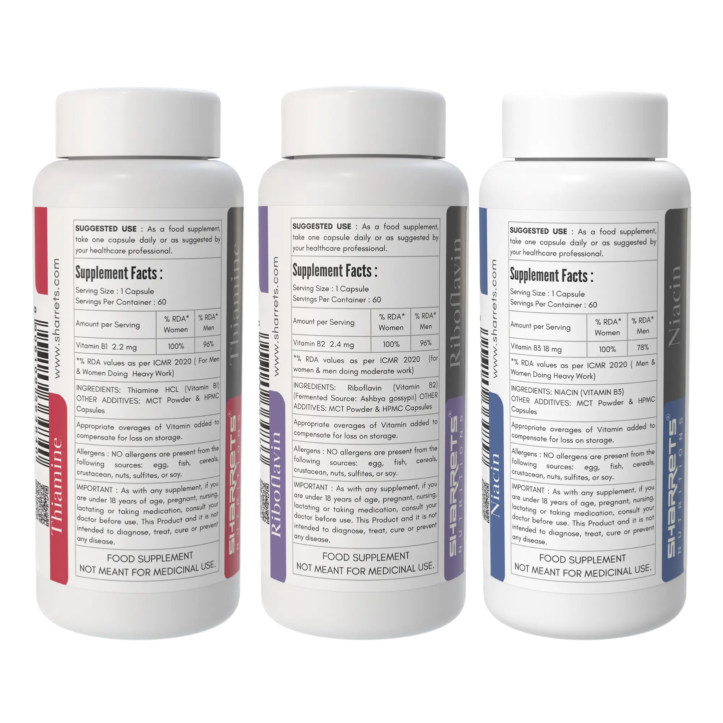 Vitamin B1 B2 B3 Capsules – Thiamine Riboflavin Niacin Supplement for Energy and Nerve Support