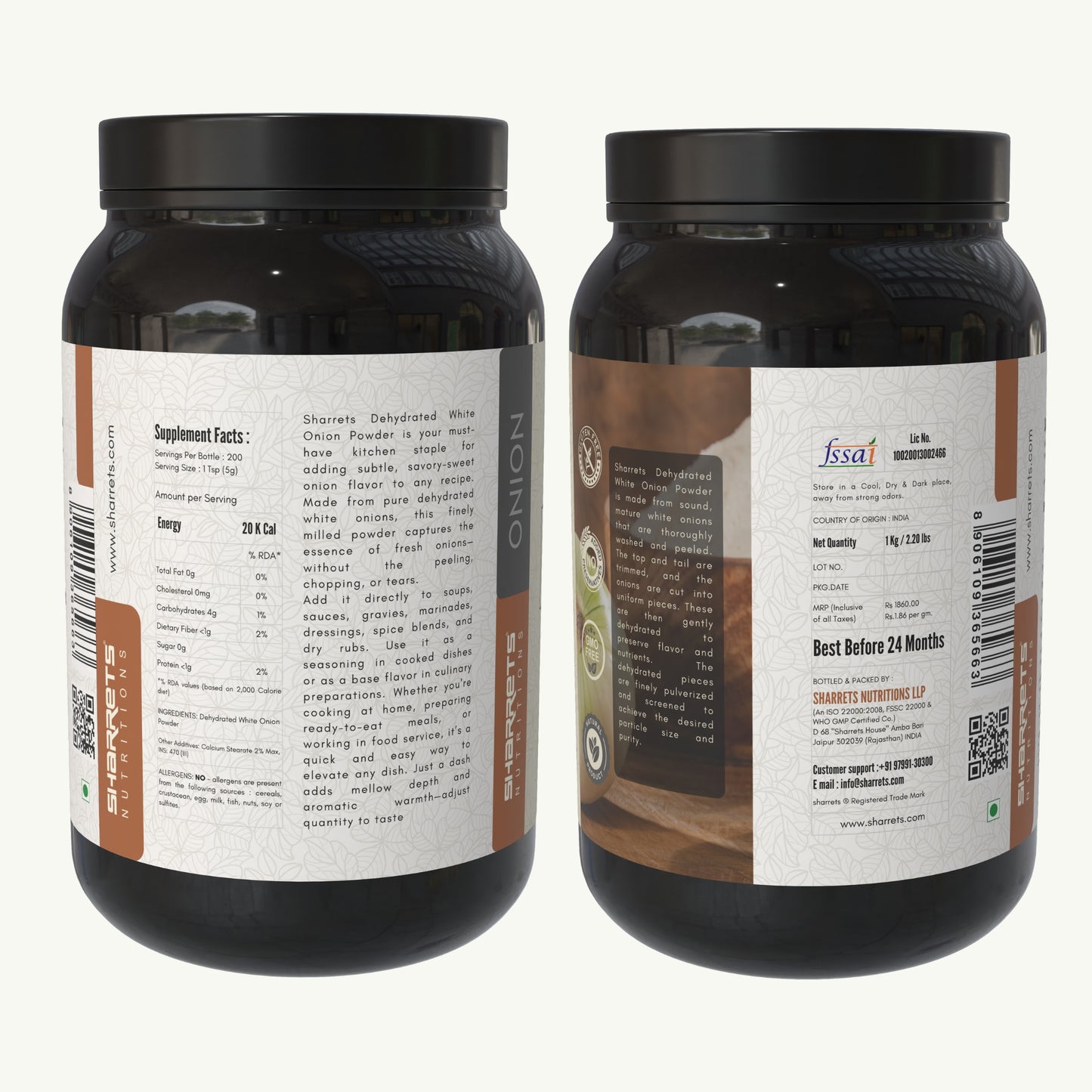 white onion powder 1kg - right and left images, sharrets nutritions