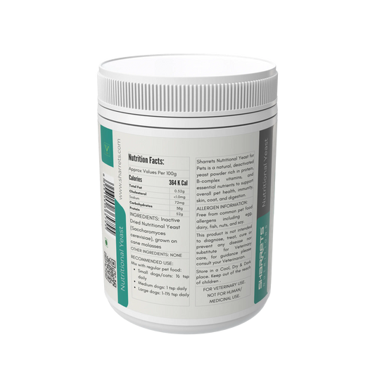 Sharrets Nutritional Yeast for Pets | Inactive Dried Yeast Powder for Dogs & Cats
Natural Protein & Vitamin Source for Skin, Coat, Digestion & Energy | Animal Feed Supplement | 200g