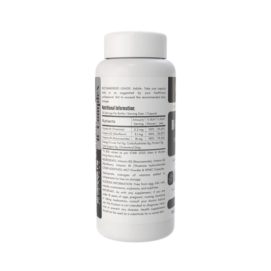 B-Complex Vitamin B1 B2 B3 Capsules for Energy & Nerve Support | Sharrets Nutritions