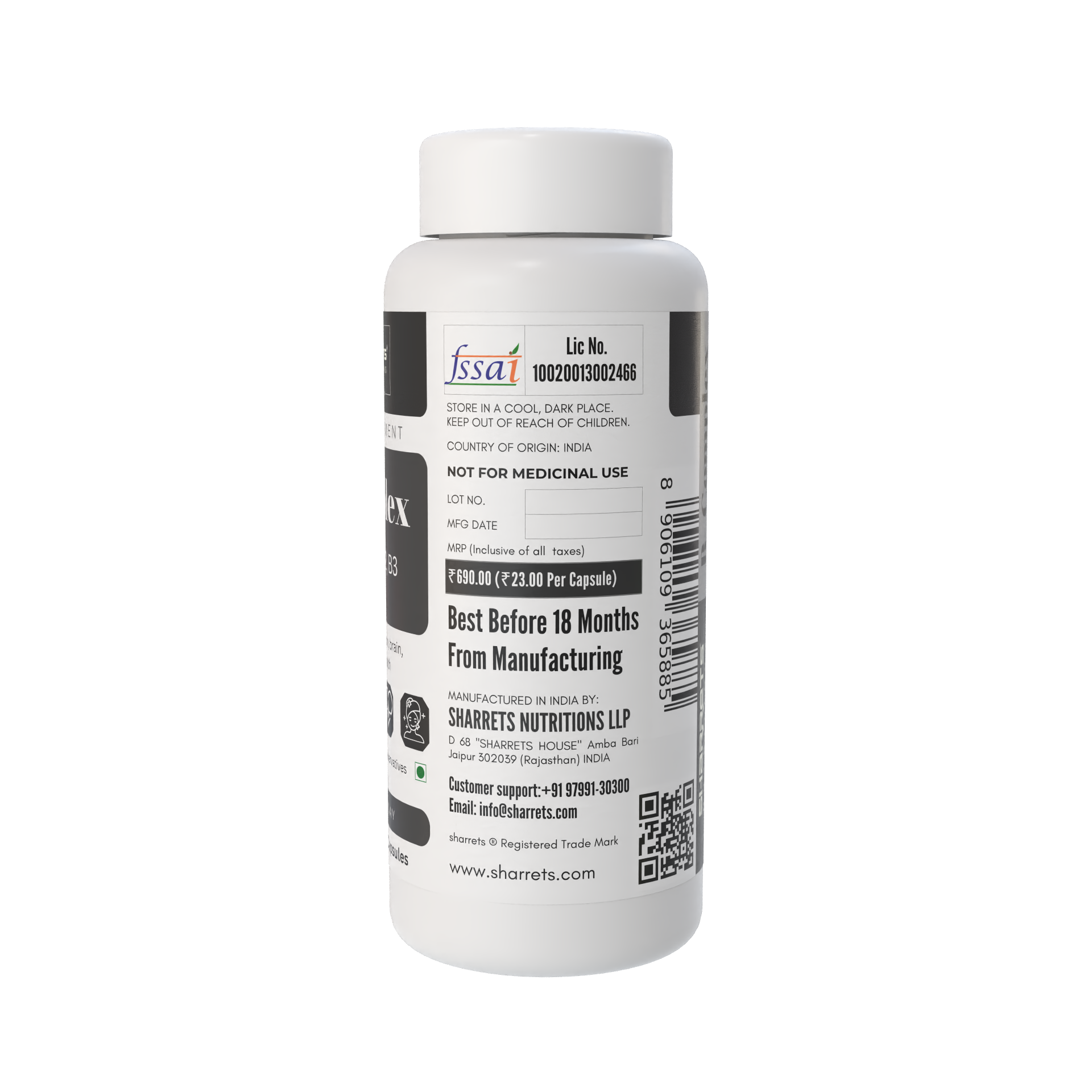 B-Complex Vitamin B1 B2 B3 Capsules for Energy & Nerve Support | Sharrets Nutritions