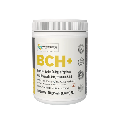 BCH+ Hydrolyzed Bovine Collagen Peptides Powder 200g – Grass Fed with Hyaluronic Acid, Vitamin C & D3- Unflavored