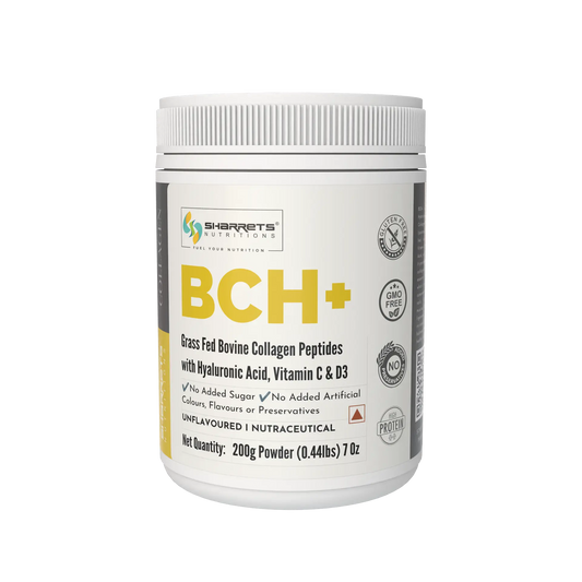 BCH+ Hydrolyzed Bovine Collagen Peptides Powder 200g – Grass Fed with Hyaluronic Acid, Vitamin C & D3- Unflavored
