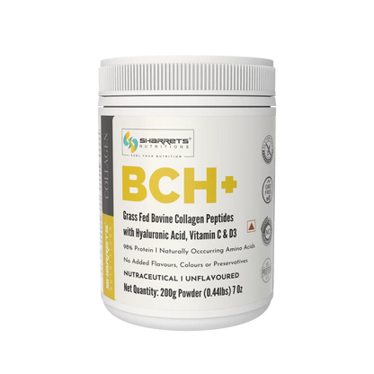 Sharrets BCH+ Grass Fed Bovine Collagen Peptides with Hyaluronic Acid, Vitamin C and D3, Unflavoured Collagen Powder 200g