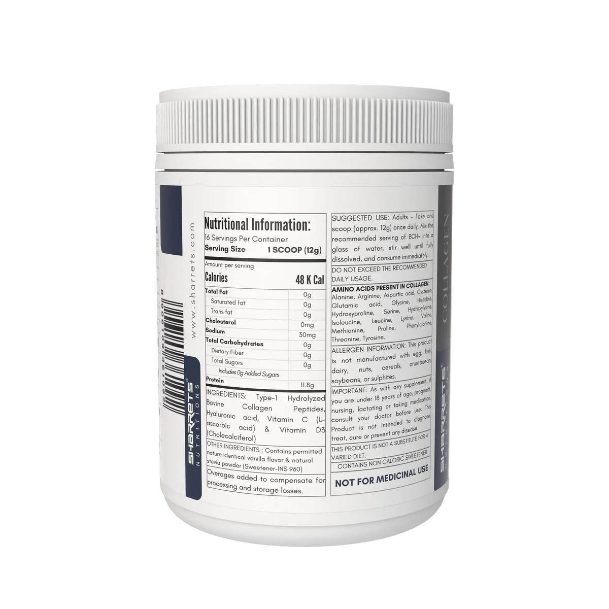 BCH+ Hydrolyzed Bovine Collagen Peptides Vanilla flavoured Powder 200g – Grass Fed with Hyaluronic Acid, Vitamin C & D3