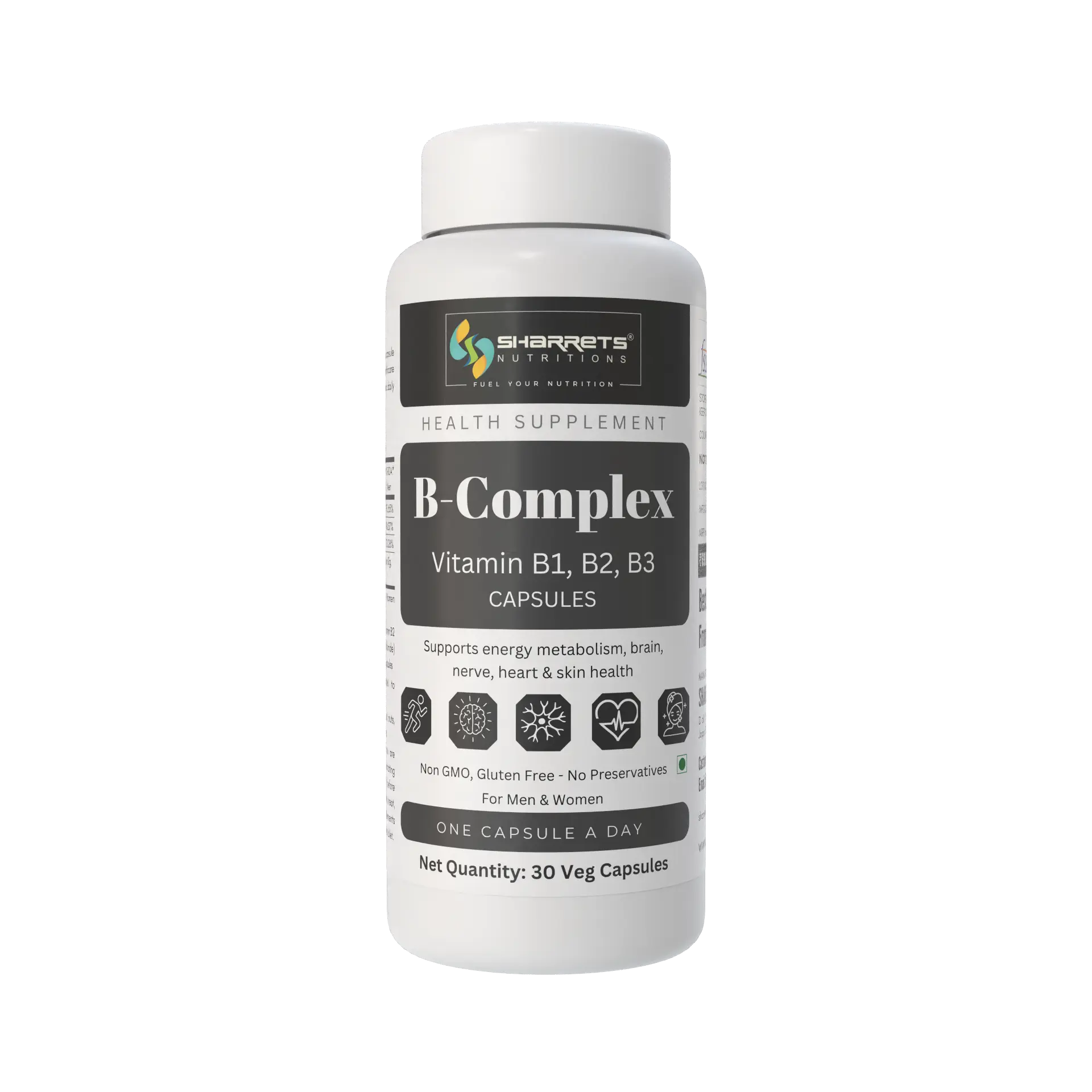 B-Complex Vitamin B1 B2 B3 Capsules for Energy & Nerve Support | Sharrets Nutritions