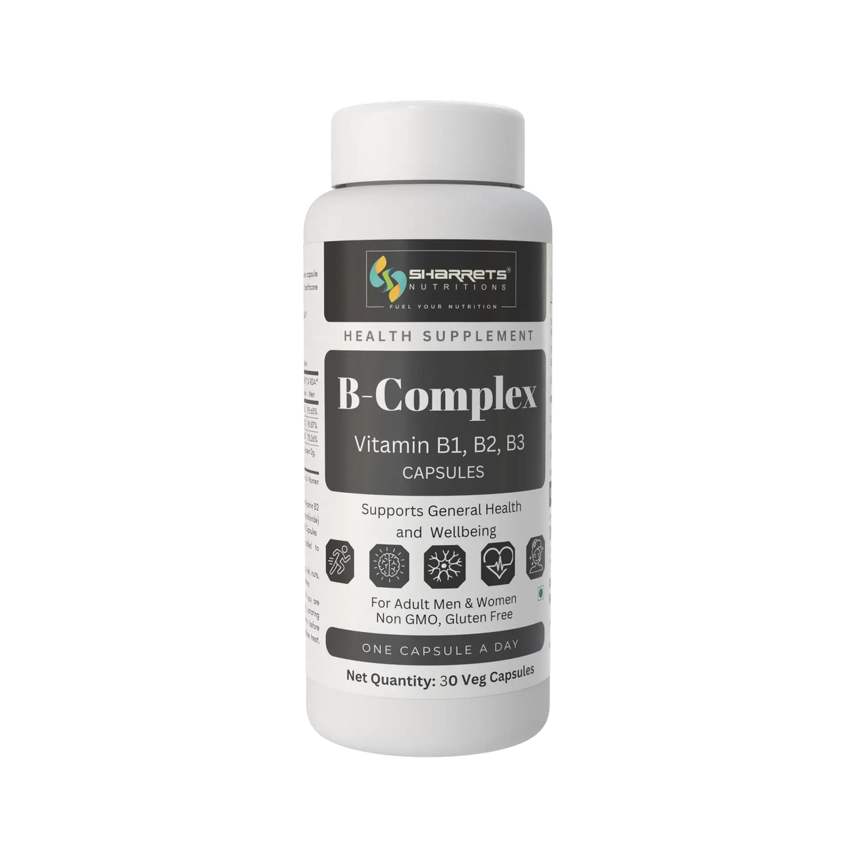 Sharrets B-Complex Vitamin B1 B2 B3 Capsules for Energy & Nerve Support