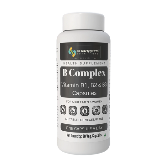 Sharrets nutritions B complex capsules with Vitamin B1, B2 & B3 - 30 veg Capsules