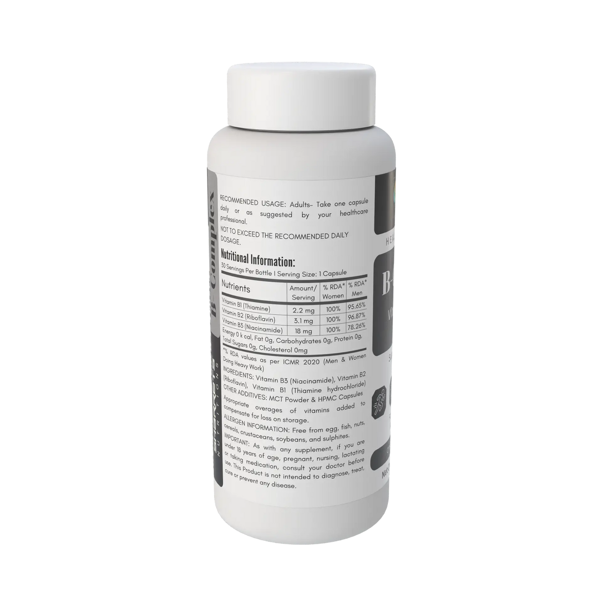 Sharrets B-Complex Vitamin B1 B2 B3 Capsules for Energy & Nerve Support
