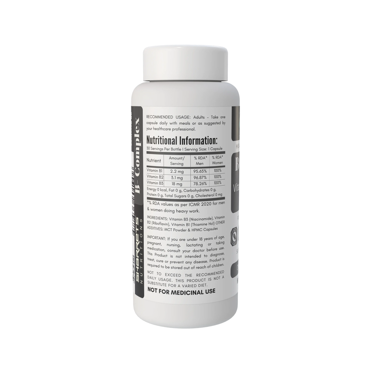 sharrets nutritions b complex capsules nutritional information and ingredients panel 