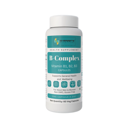 Sharrets B-Complex Vitamin B1 B2 B3 Capsules for Energy & Nerve Support- 60 veg capsules