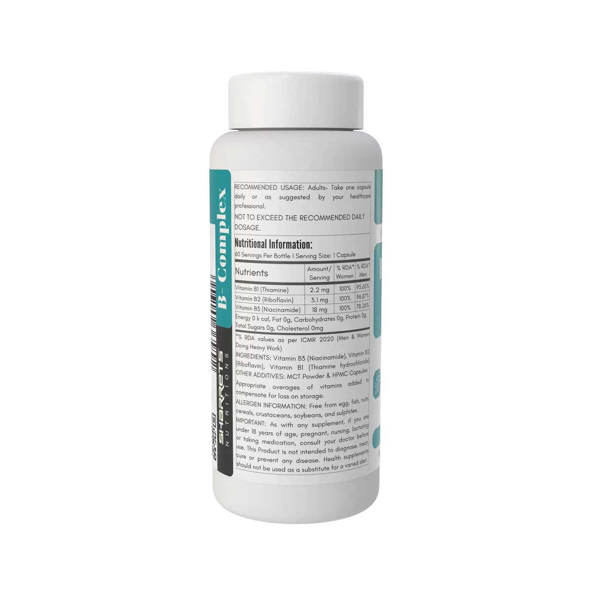 Sharrets B-Complex Vitamin B1 B2 B3 Capsules for Energy & Nerve Support