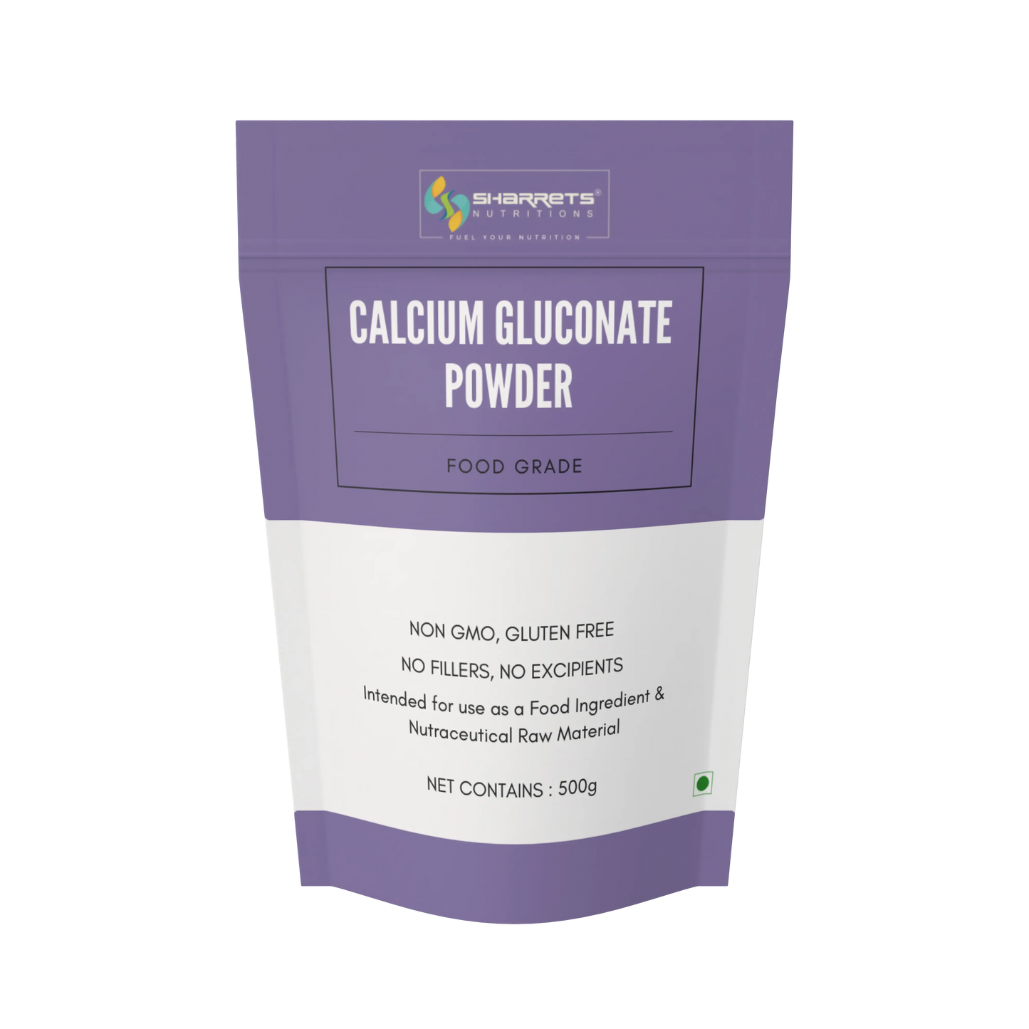 Package of calcium gluconate powder with Sherretts Nutrition branding on a white background