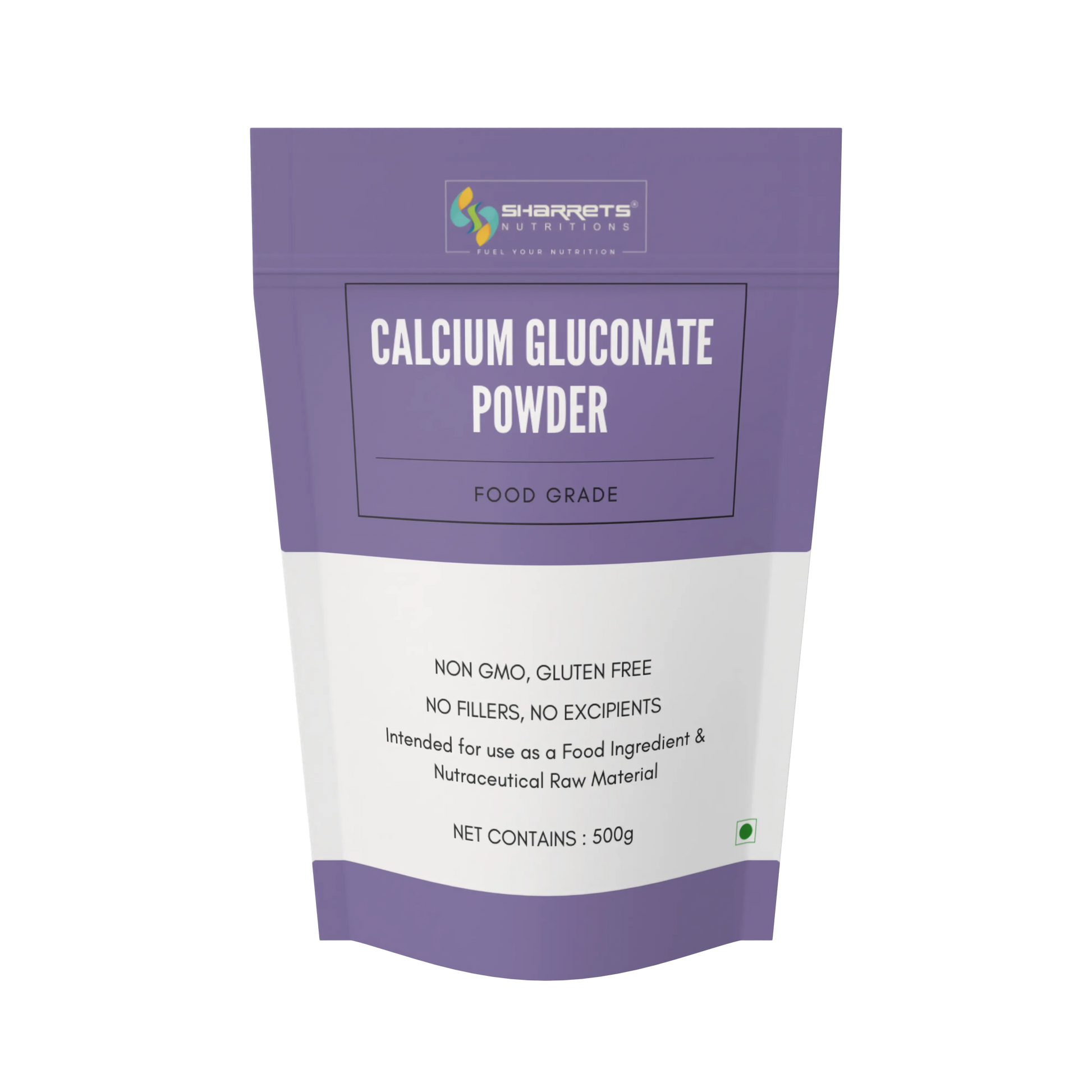 Package of calcium gluconate powder with Sherretts Nutrition branding on a white background