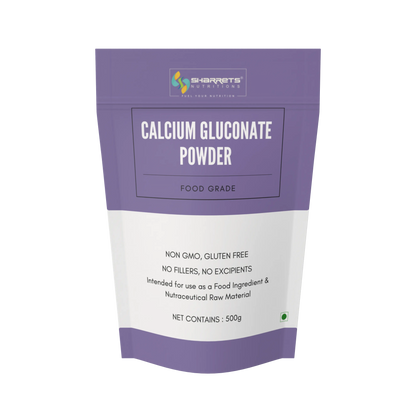 Package of calcium gluconate powder with Sherretts Nutrition branding on a white background