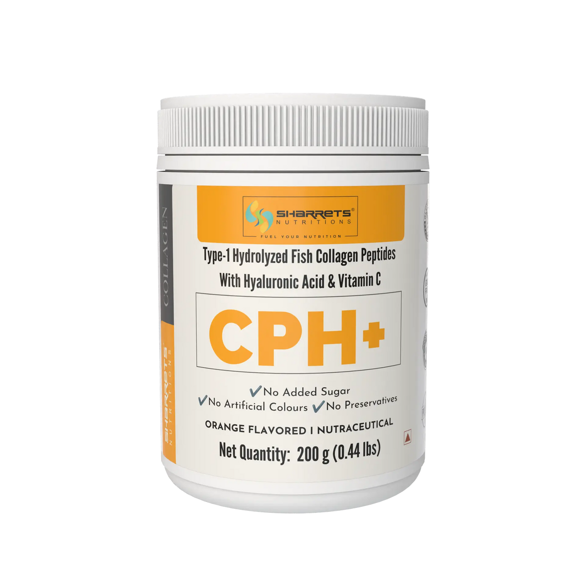 Sharrets CPH+ Marine Collagen Powder (Type 1) with Vitamin C & Hyaluronic Acid- Orange flavored 200g