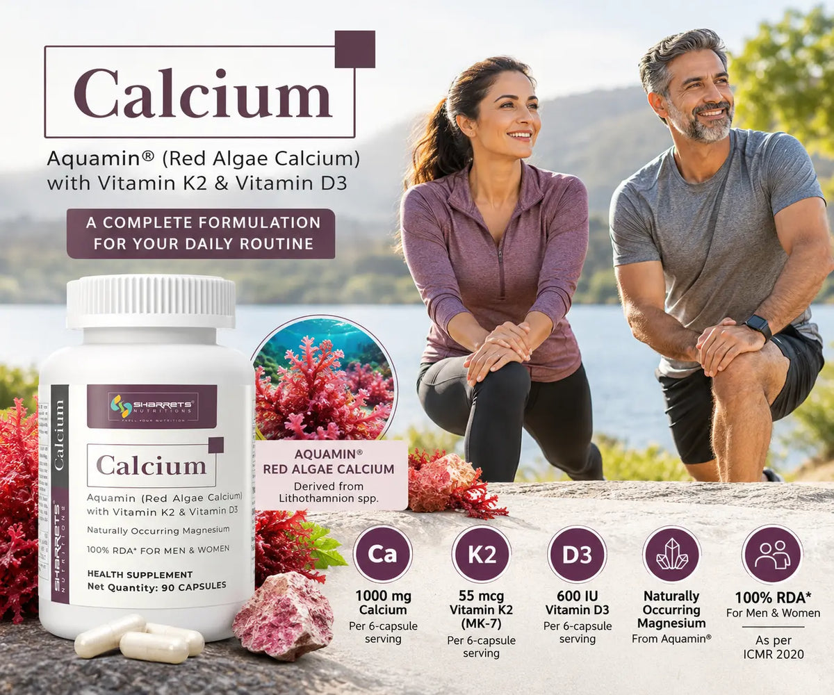 Sharrets Calcium Supplement with Aquamin Red Algae Calcium, Vitamin K2 &amp; Vitamin D3 - info image