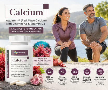 Sharrets Calcium Supplement with Aquamin Red Algae Calcium, Vitamin K2 &amp; Vitamin D3 - info image