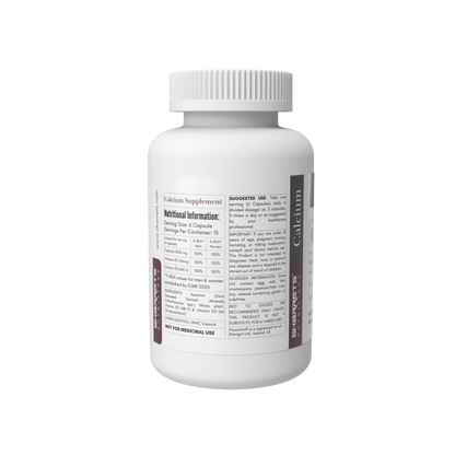 Sharrets Calcium Capsules label showing nutritional information, Calcium 1000 mg, Vitamin K2 55 mcg and Vitamin D3 600 IU