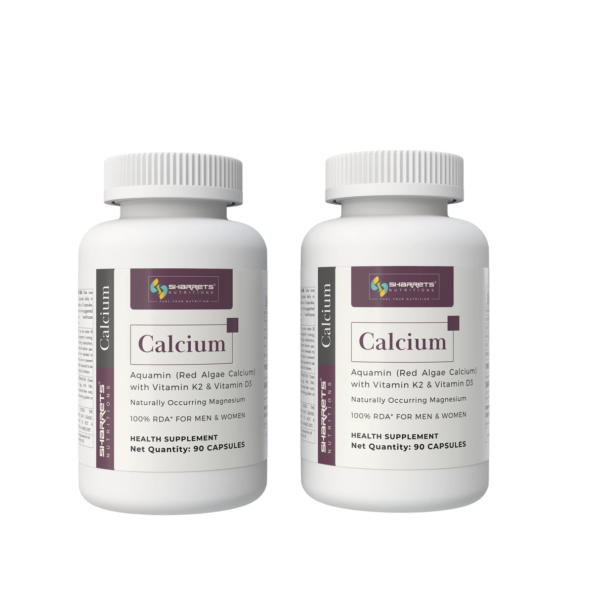 Sharrets Calcium Supplement 90 Capsules – Pack of 2 with Aquamin Red Algae Calcium, Vitamin K2 and Vitamin D3
