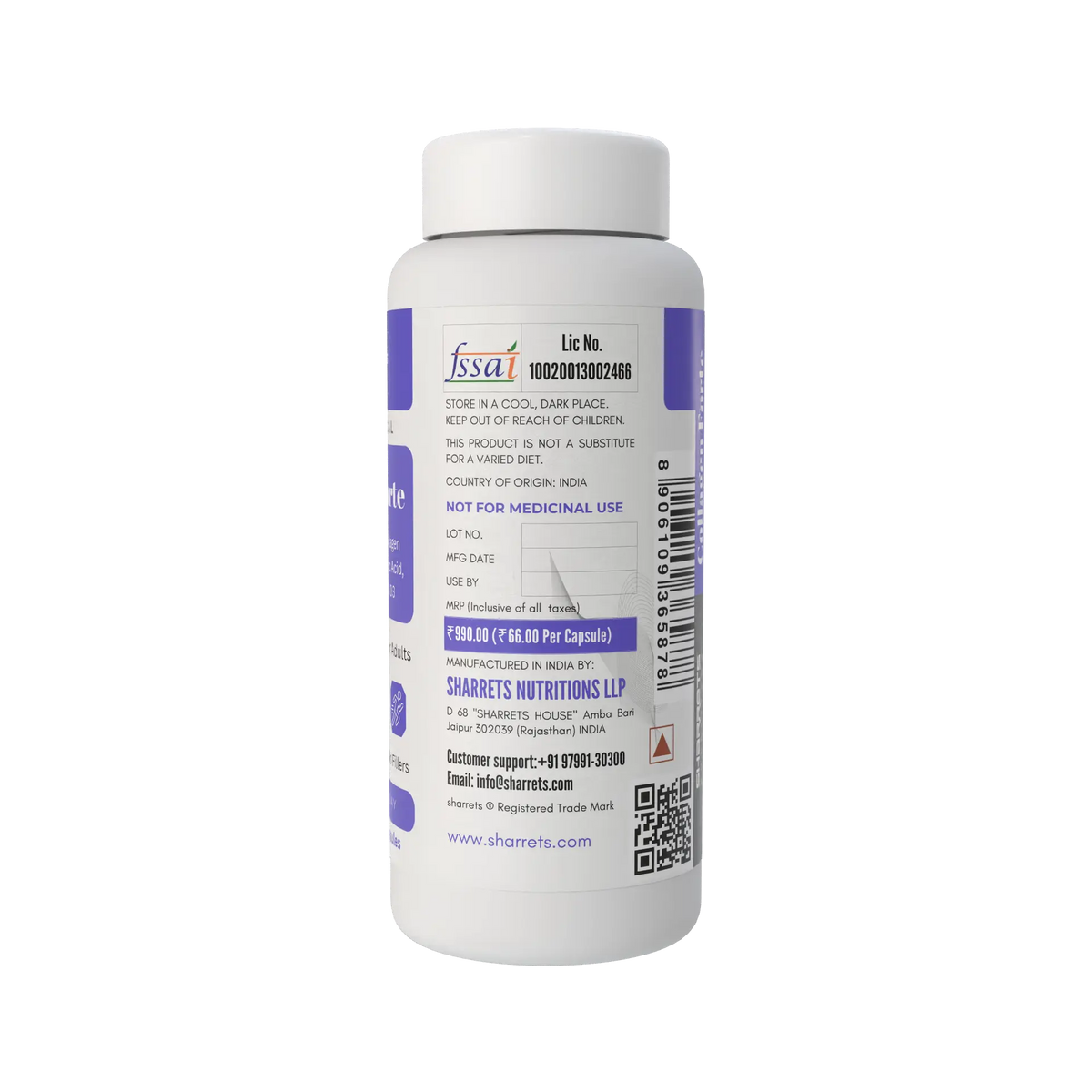 Sharrets Undenatured Type II Collagen with Curcumin, Hyaluronic Acid, Vitamin C, D3, B1, B2 & B3