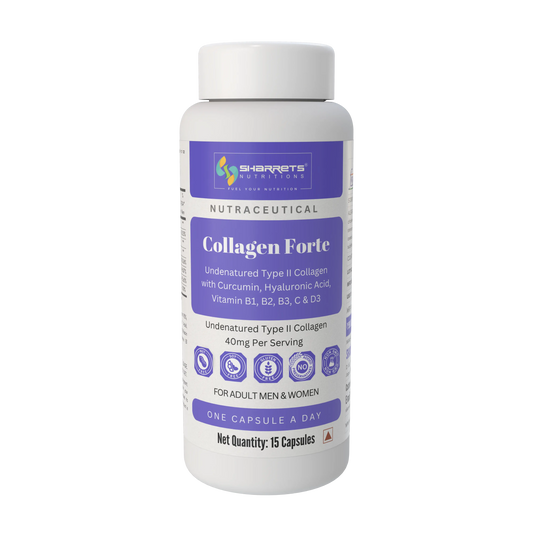 Sharrets Undenatured Type II Collagen with Curcumin, Hyaluronic Acid, Vitamin C, D3, B1, B2 & B3 Capsules- 15 Capsules 