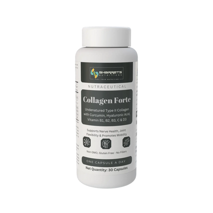 Sharrets Nutritions Collagen Forte Supplement with Undenatured Type II Collagen, Curcumin, Hyaluronic Acid, Vitamin C, D3, B1, B2 & B3 - 30 Capsules